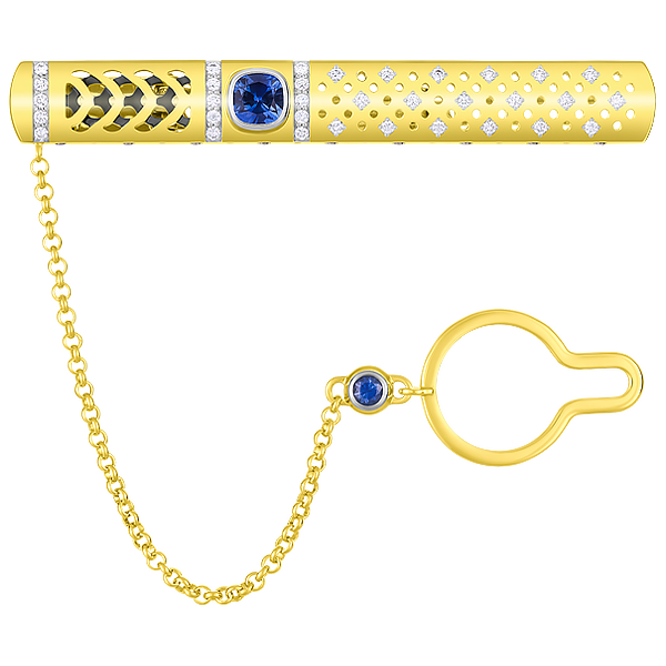 Зажим для галстука с сапфирами и бриллиантами, желтое золото