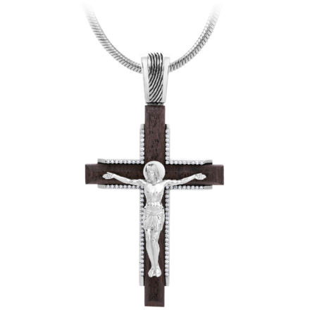 Крест с бриллиантами, белое золото, эбеновое дерево