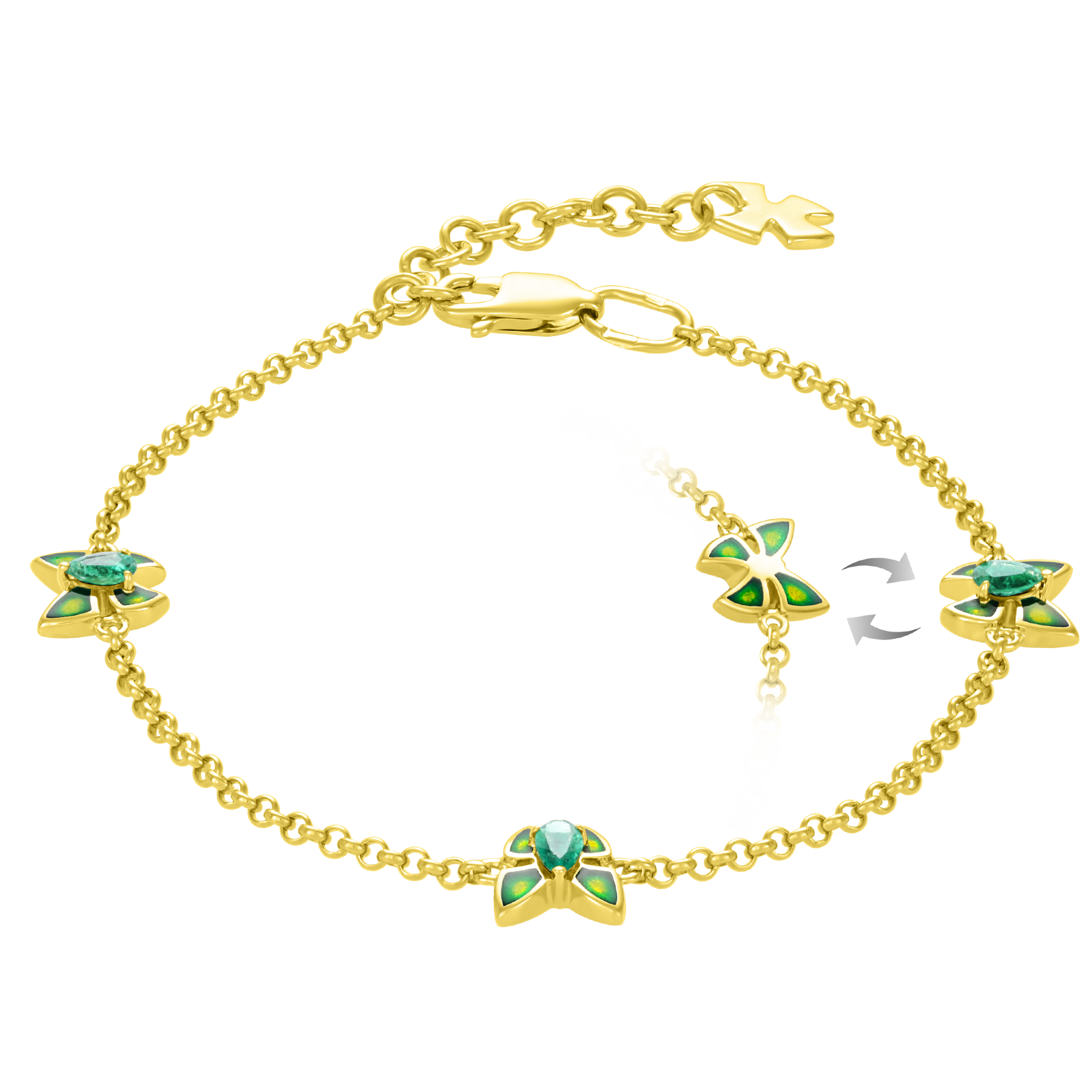 Браслет с изумрудами, желтое золото, н.керамика