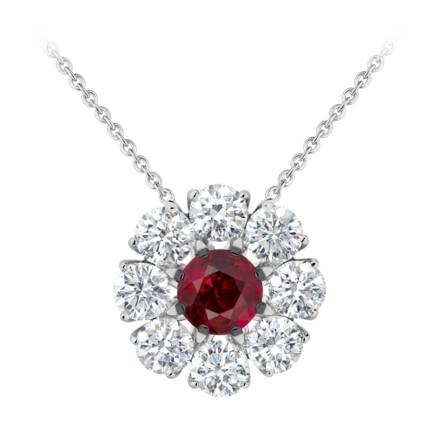 Колье с рубином и бриллиантами, белое золото