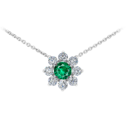 Колье с изумрудом и бриллиантами, белое золото