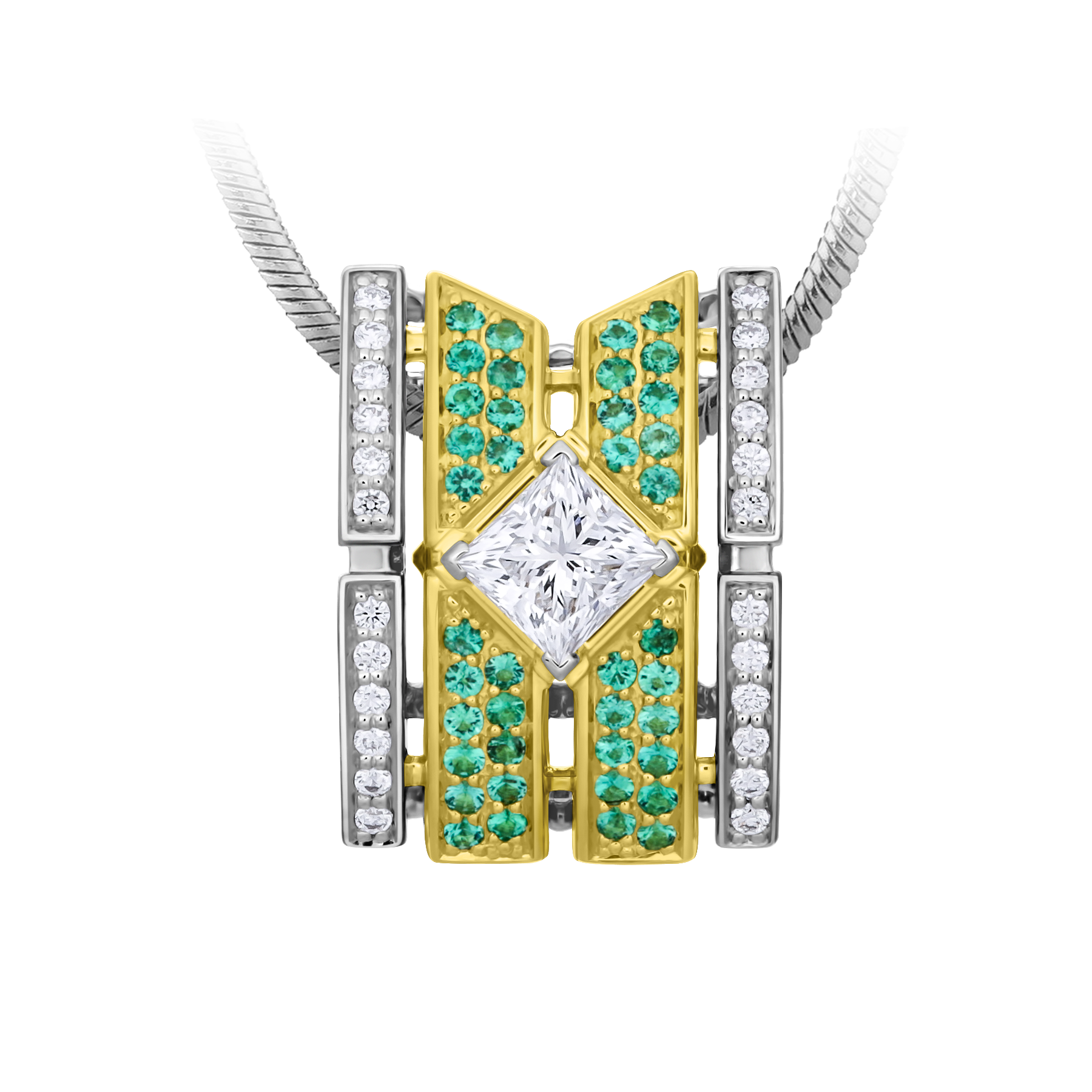 Подвес с бриллиантами и изумрудами, жёлтое и белое золото