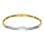 Браслет с бриллиантами, рубинами и изумрудами, жёлтое и белое золото