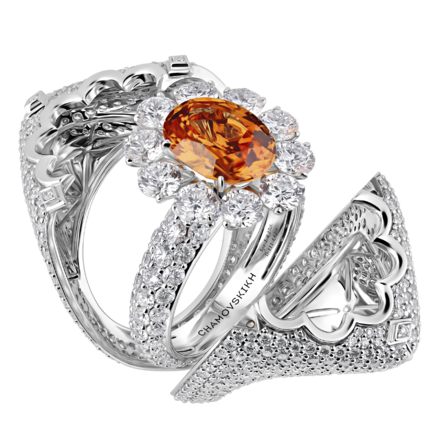 Кольцо со спессартином и бриллиантами, белое золото 3