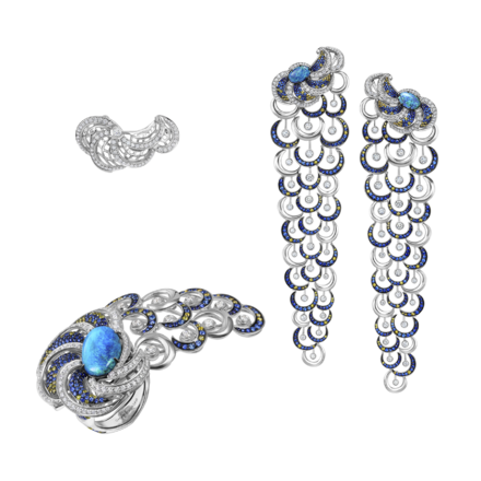 Сет с опалами, бриллиантами и сапфирами, белое золото 2