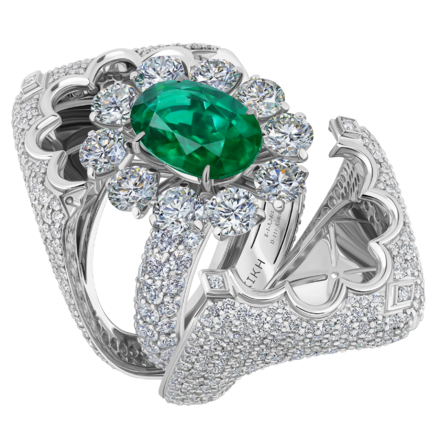 Кольцо с изумрудом и бриллиантами, белое золото 2
