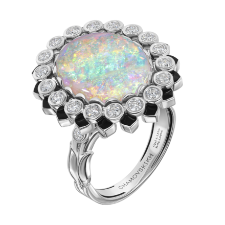 Кольцо с опалом и бриллиантами, белое золото, н.керамика 2