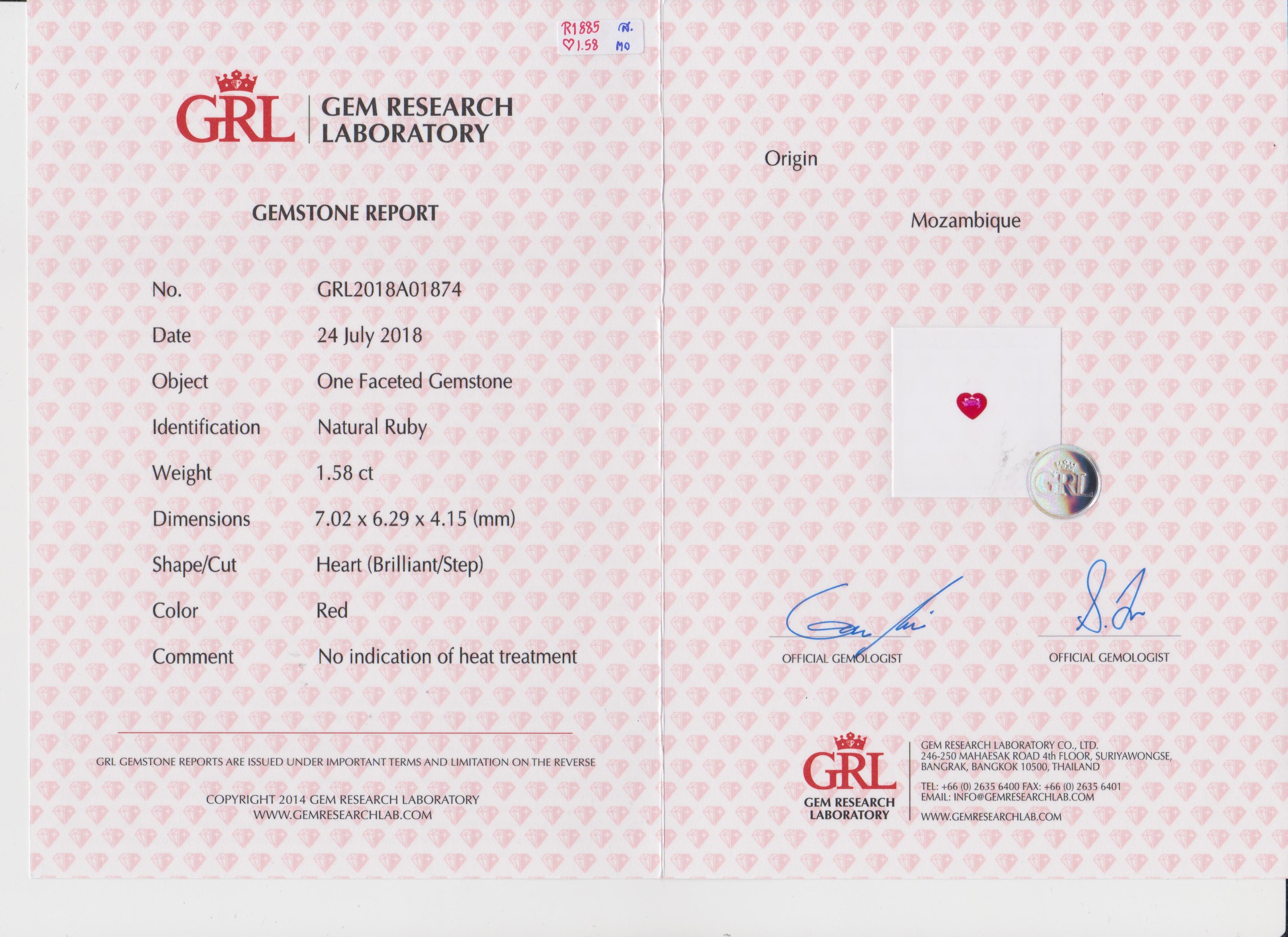 Сет из двух рубинов, MOZAMBIQUE, UNHEATED, Сердце 1,58ct/ 1,35ct