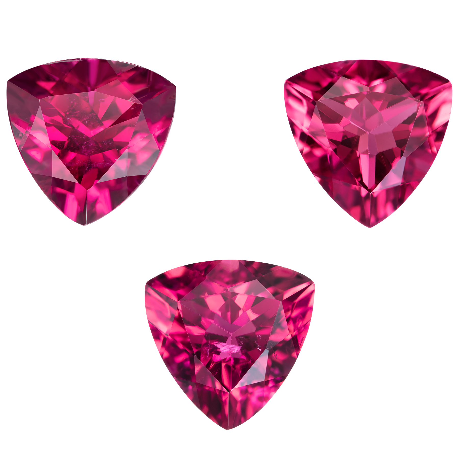Сет из трёх Турмалинов Рубеллитов, Триллион, 4,73ct/ 4,43ct/ 3,95ct