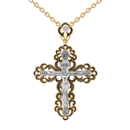 Крест с бриллиантами, красное и белое золото