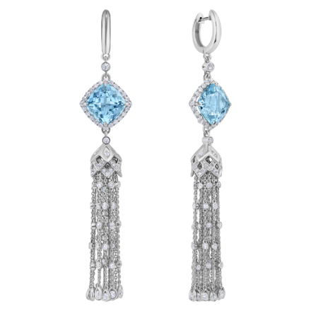 Серьги с аквамаринами и бриллиантами, белое золото