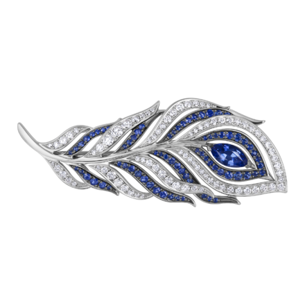 Брошь с сапфирами и бриллиантами, белое золото
