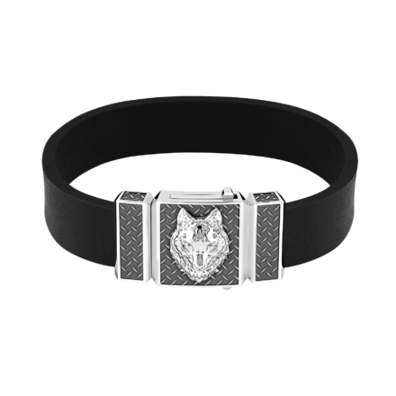 Браслет, белое золото, натуральная кожа