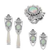 Сет с опалами, бриллиантами и жемчугом, белое золото, н.керамика