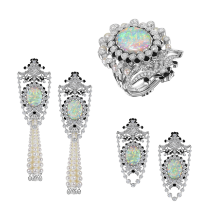 Сет с опалами, бриллиантами и жемчугом, белое золото, н.керамика