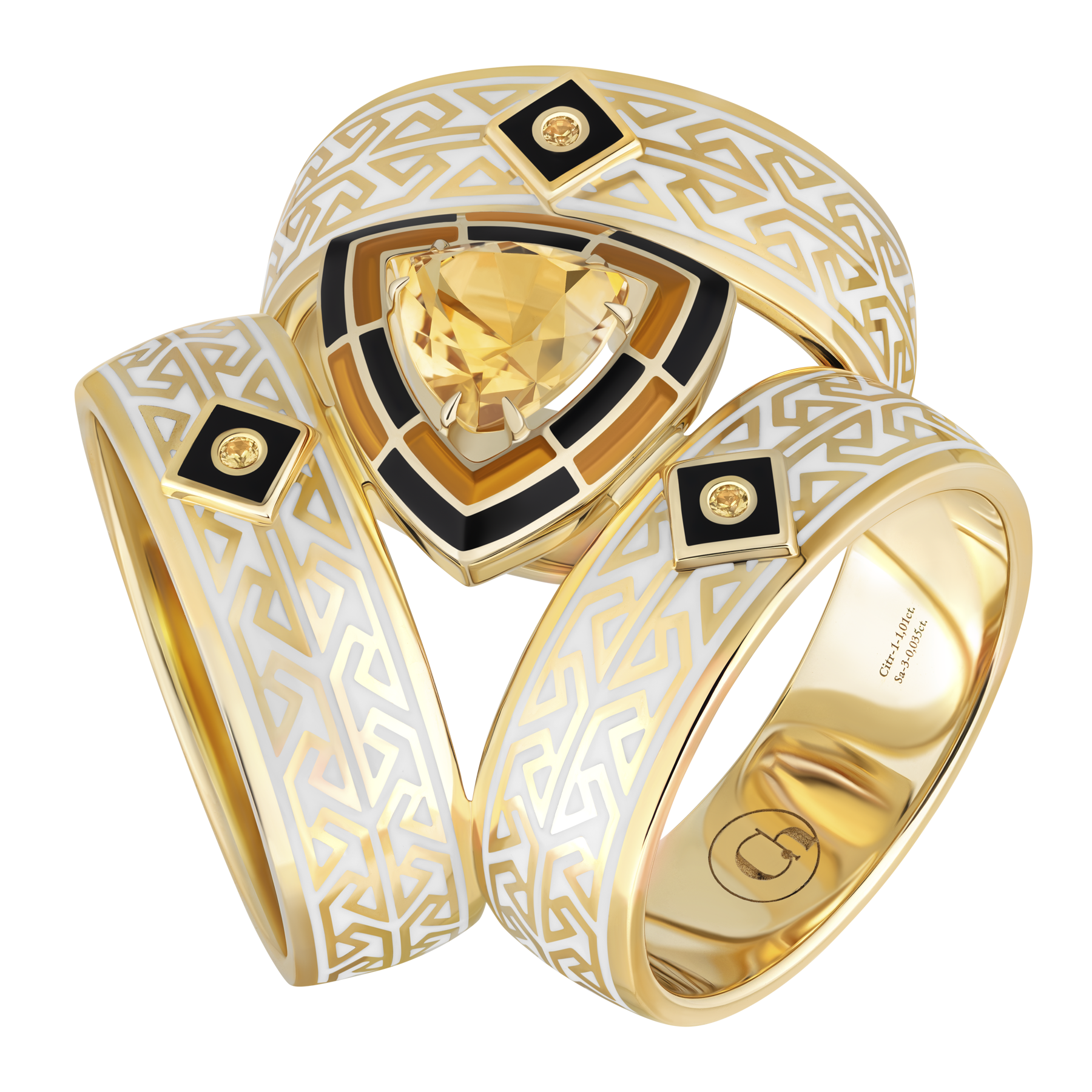 Муфта с цитрином и жёлтыми сапфирами, жёлтое золото, н.керамика