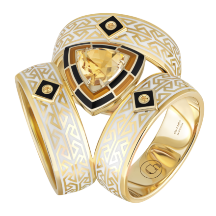 Муфта с цитрином и жёлтыми сапфирами, жёлтое золото, н.керамика