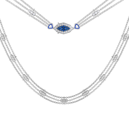 Колье с бриллиантами и сапфирами, белое золото, н. керамика