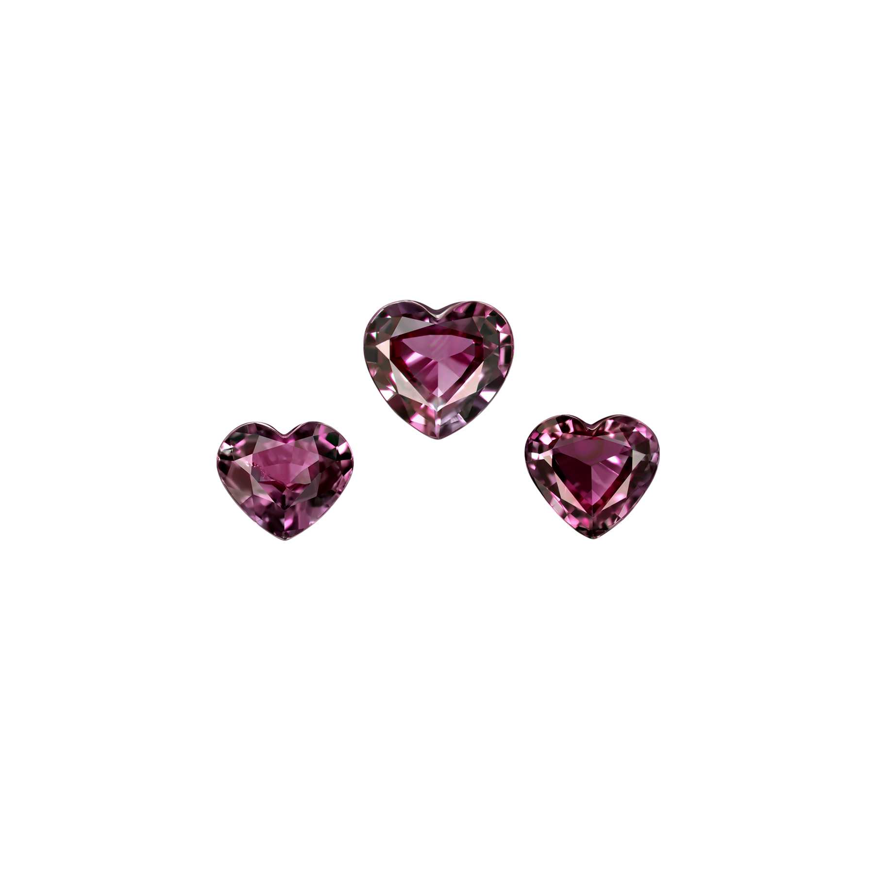 Сет из трёх александритов, 0,46ct; 0,38/ 0,34ct, Сердце