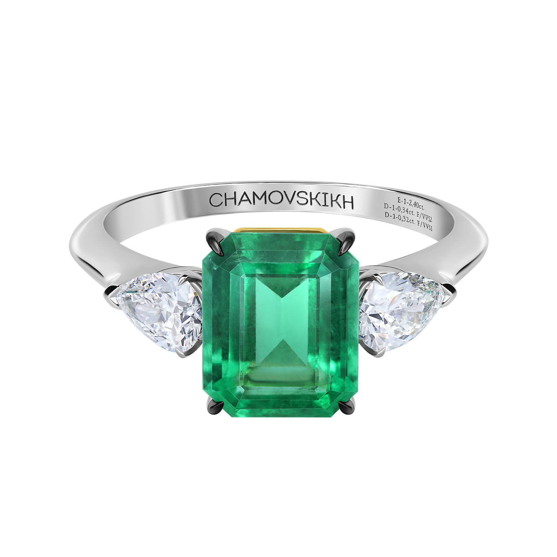 Кольцо с изумрудом и бриллиантами, белое и жёлтое золото