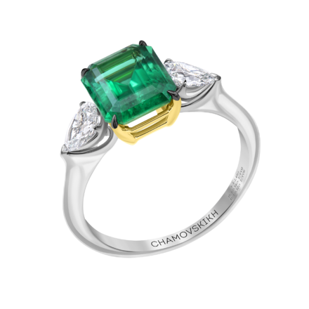 Кольцо с изумрудом и бриллиантами, белое и жёлтое золото