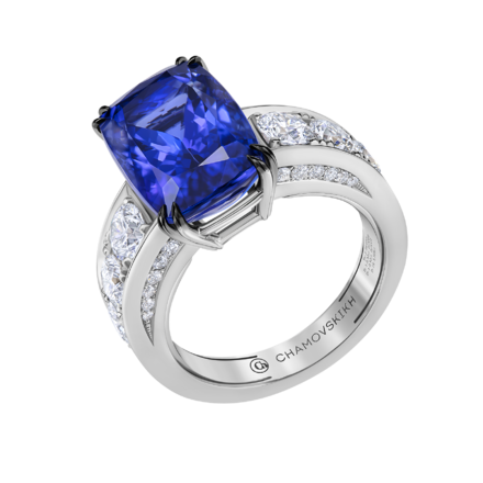 Кольцо с танзанитом и бриллиантами, белое золото