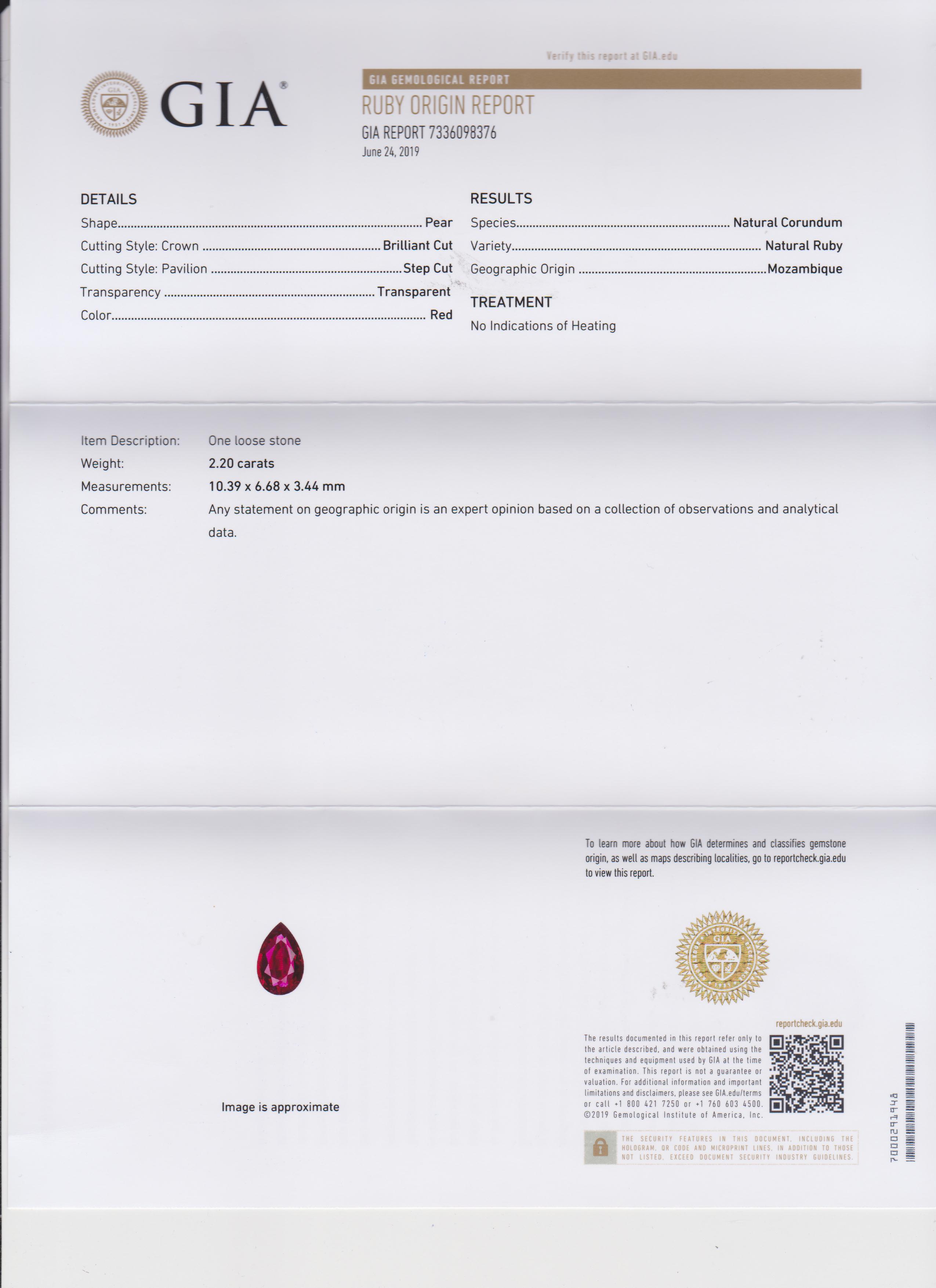 Сет из двух рубинов, MOZAMBIQUE, UNHEATED, Груша 2,37ct/ 2,20ct