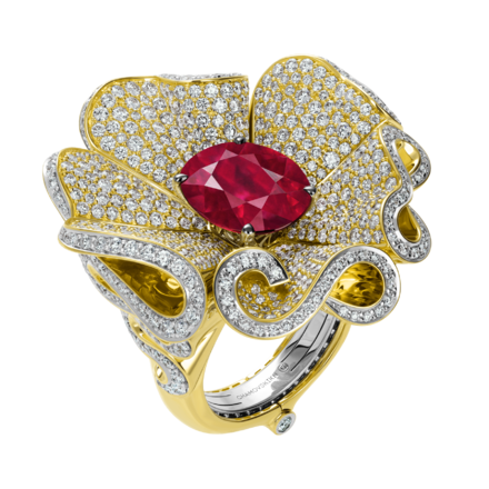 Кольцо с рубином и бриллиантами, жёлтое и белое золото