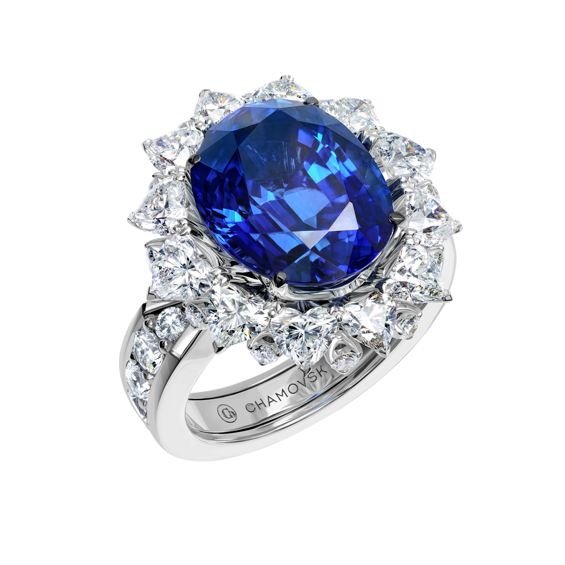 Кольцо с сапфиром и бриллиантами, белое золото