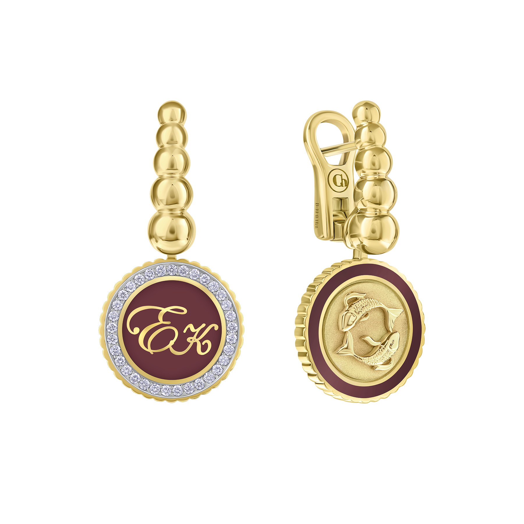 Серьги с бриллиантами, жёлтое и белое золото, н.керамика