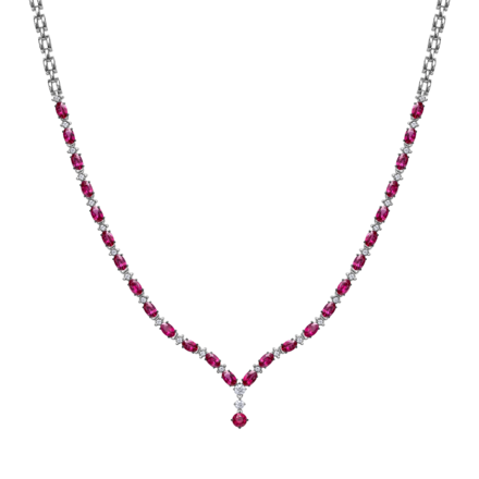 Колье с рубинами и бриллиантами, белое золото
