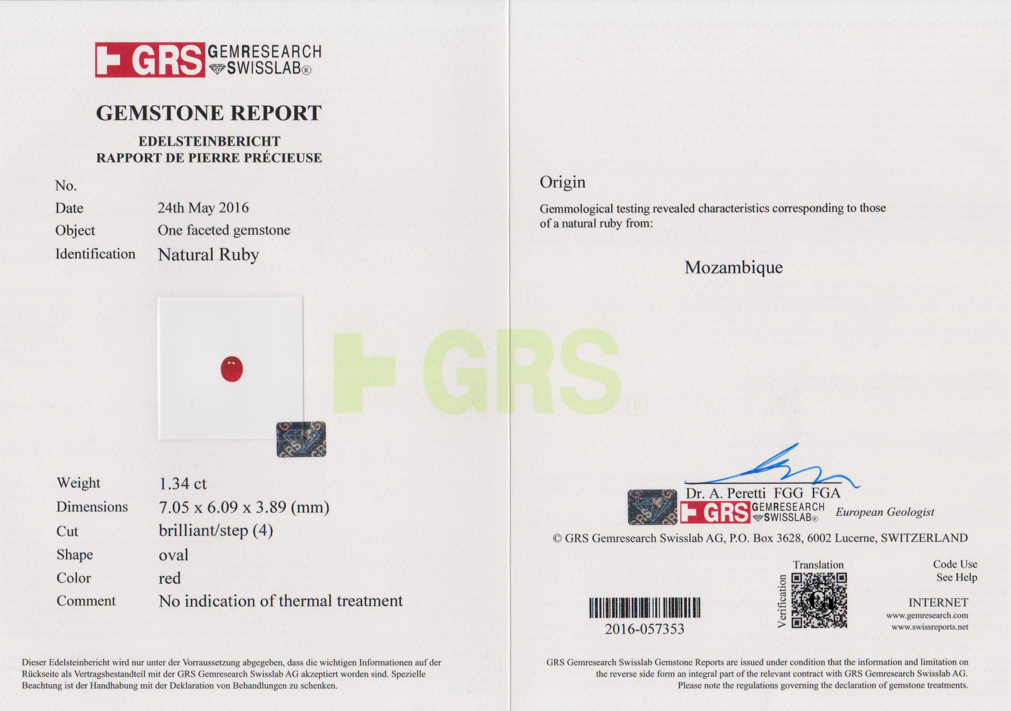 Сет из двух рубинов, MOZAMBIQUE, UNHEATED, Овал, 1,34ct/ 1,21ct