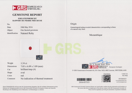 Сет из двух рубинов, MOZAMBIQUE, UNHEATED, Овал, 1,34ct/ 1,21ct 3