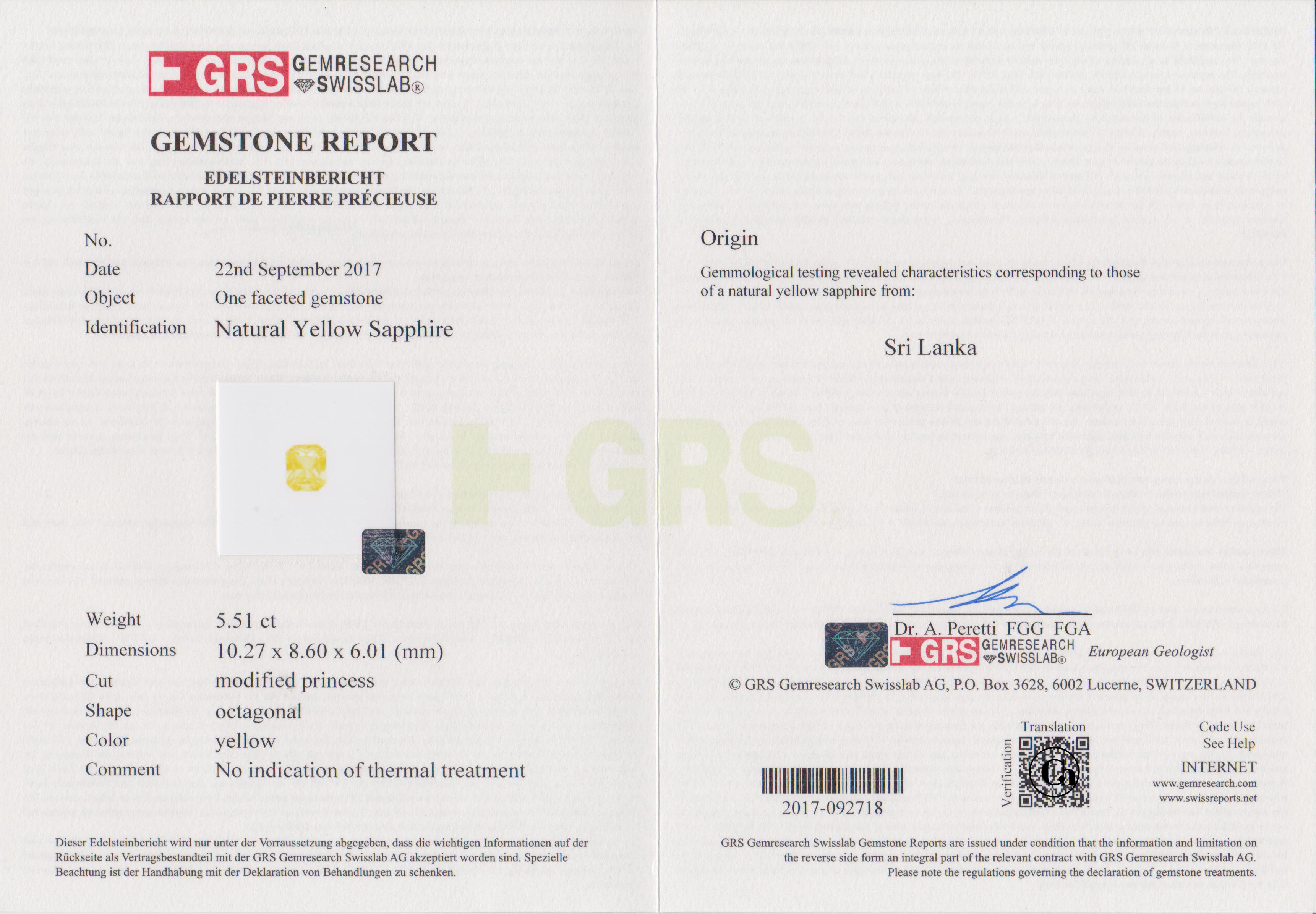 Сет из двух жёлтых сапфиров, SRI LANKA, UNHEATED, Октагон, 5,51ct/ 5,05ct