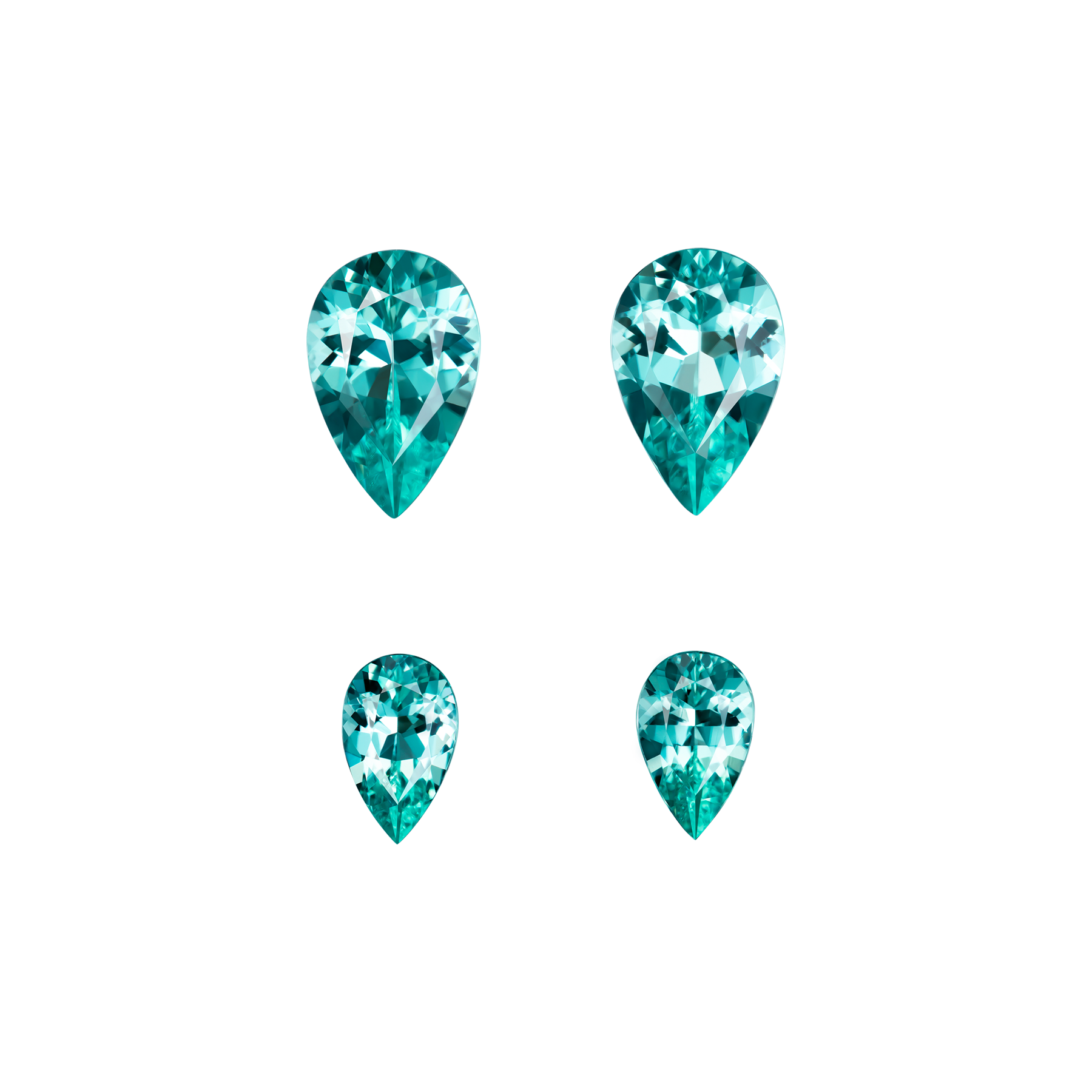 Сет из четырёх турмалинов, Груша, 2- 1,48ct/ 1,43ct; 2- 0,46ct/ 0,44ct