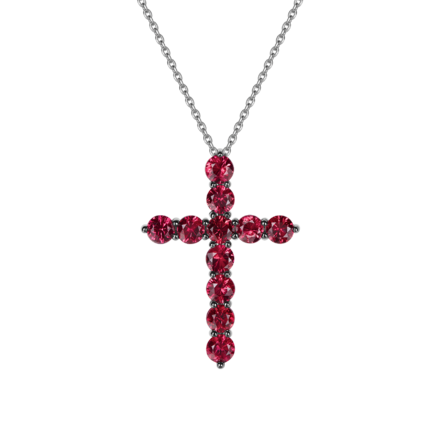 Колье с рубинами и бриллиантом, белое золото