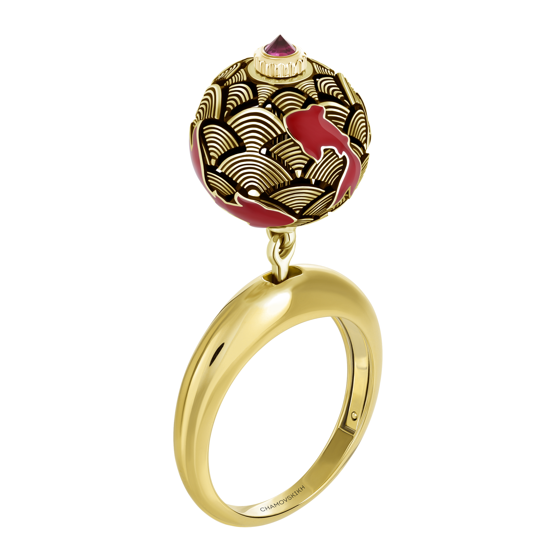 Кольцо с рубином, жёлтое золото, н.керамика