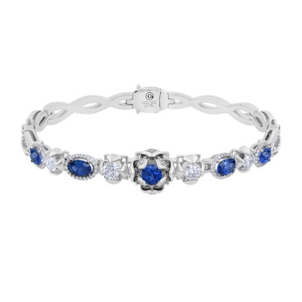 Браслет с сапфирами и бриллиантами, белое золото