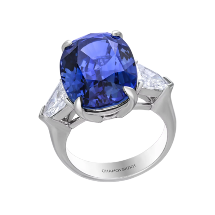 Кольцо с сапфиром и бриллиантами, белое золото