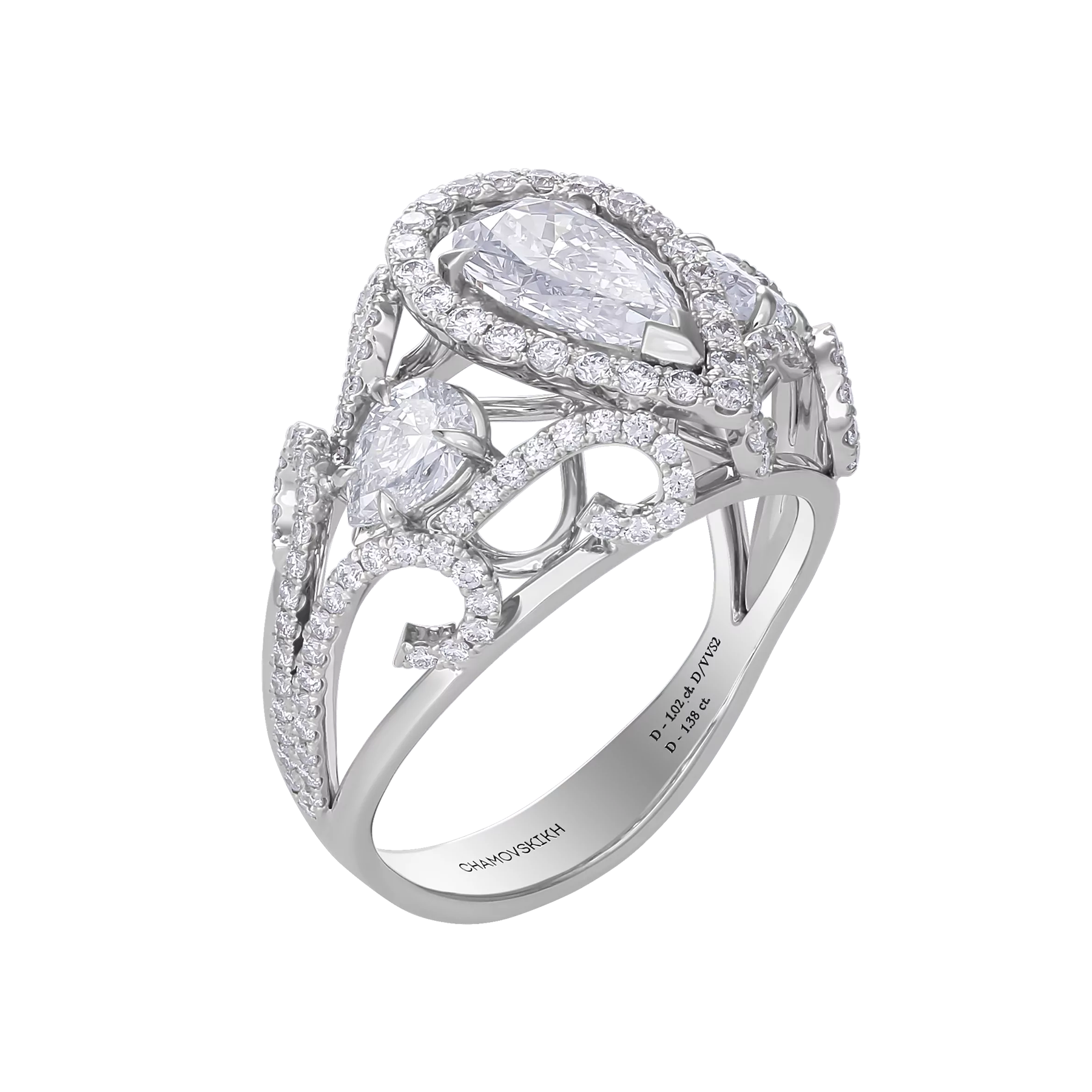 Кольцо с бриллиантами, белое золото