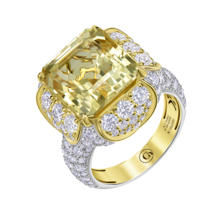 Кольцо с жёлтым сапфиром и бриллиантами, жёлтое и белое золото