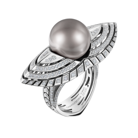 Кольцо с жемчугом и бриллиантами, белое золото, н.керамика