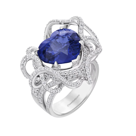 Кольцо с сапфиром и бриллиантами, белое золото