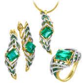Сет с изумрудами и бриллиантами, желтое и белое золото