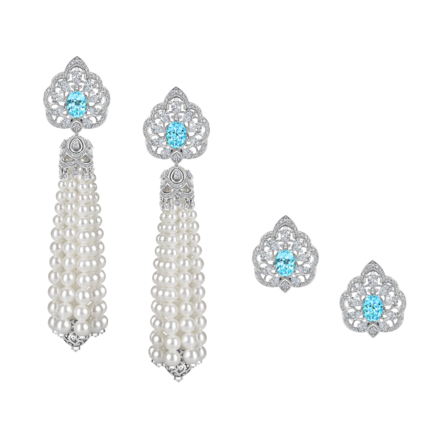 Серьги с турмалинами параиба, бриллиантами и жемчугом, белое золото 3