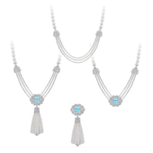 Сет с турмалинами параиба, бриллиантами и жемчугом, белое золото