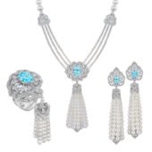 Сет с турмалинами параиба, бриллиантами и жемчугом, белое золото