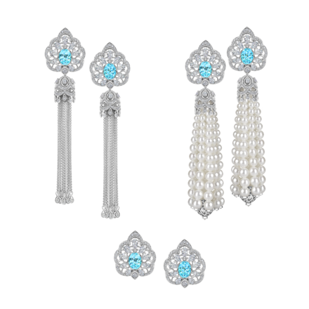 Серьги с турмалинами параиба, бриллиантами и жемчугом, белое золото 4