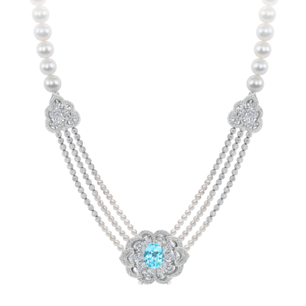 Сет с турмалинами параиба, бриллиантами и жемчугом, белое золото 3