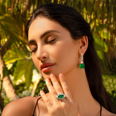 Кольцо с изумрудом и бриллиантами, белое золото, н.керамика 2